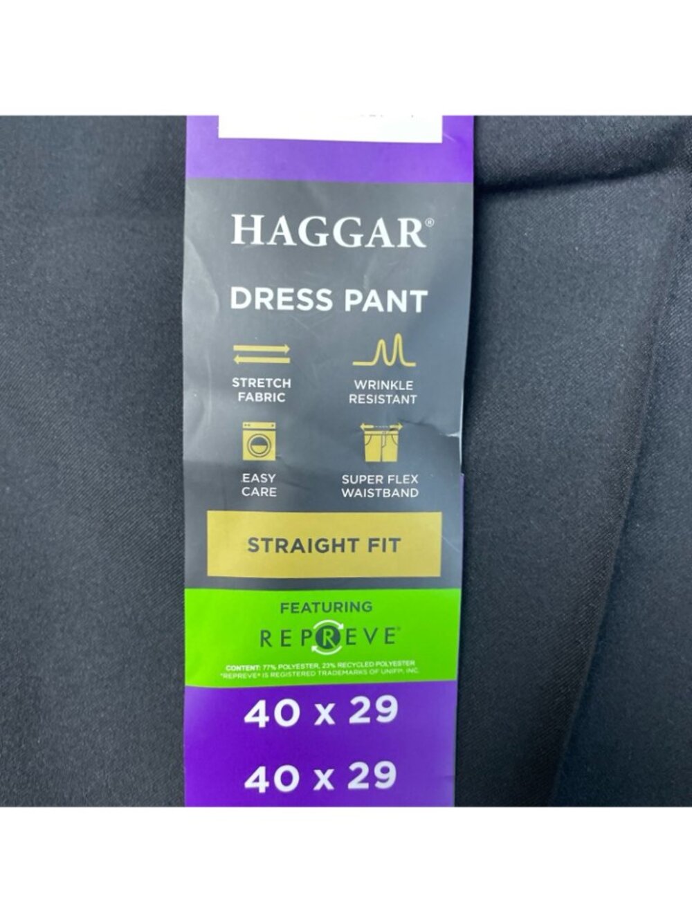 Haggar Men's 40x29 Black Straight Fit Dress Pants Repreve Stretch F1015 - Picture 7 of 9